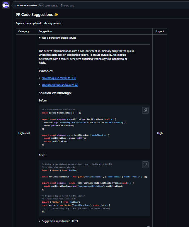 PR code suggestions